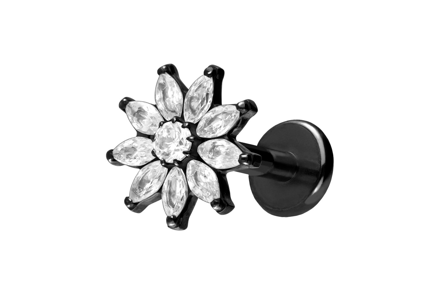 Titan Labret Piercing mit Push Fit KRISTALLBLUME